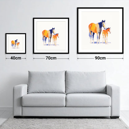 Sunlit Bond - size guide showing 40cm, 70cm and 90cm art prints
