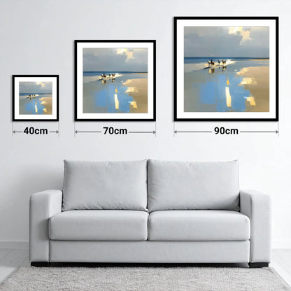 Coastal Hack Reflections - size guide showing 40cm, 70cm and 90cm art prints