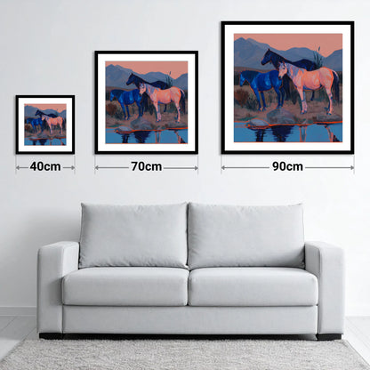 Vivid Indigo Dusk - size guide showing 40cm, 70cm and 90cm art prints