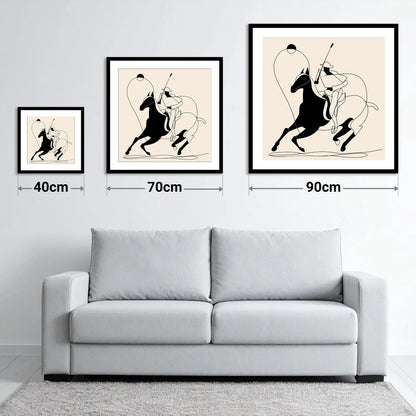 The Polo Swing - size guide showing 40cm, 70cm and 90cm art prints