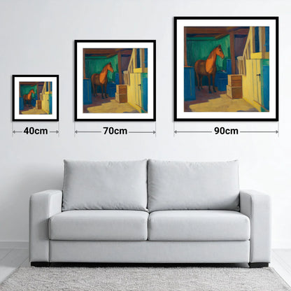 Vibrant Stable Light - size guide showing 40cm, 70cm and 90cm art prints
