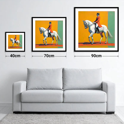 Radiant Dressage Stride - size guide showing 40cm, 70cm and 90cm art prints