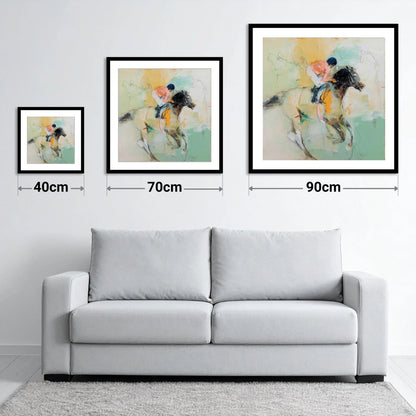The Driving Finish - size guide showing 40cm, 70cm and 90cm art prints
