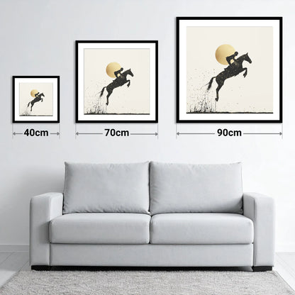 Golden Flight - size guide showing 40cm, 70cm and 90cm art prints