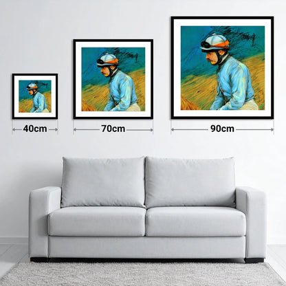 The Cerulean Silks - size guide showing 40cm, 70cm and 90cm art prints