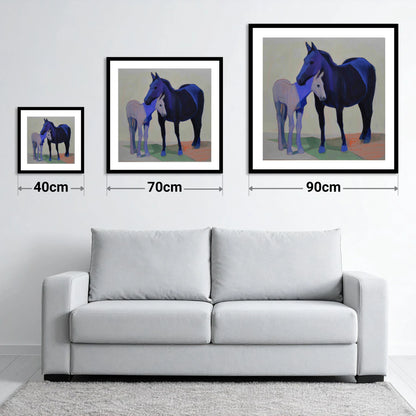 Indigo Embrace - size guide showing 40cm, 70cm and 90cm art prints
