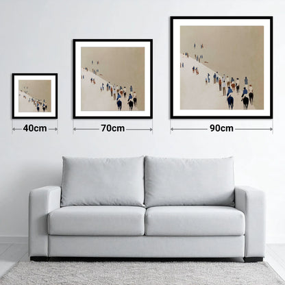 Distant Racegoers - size guide showing 40cm, 70cm and 90cm art prints