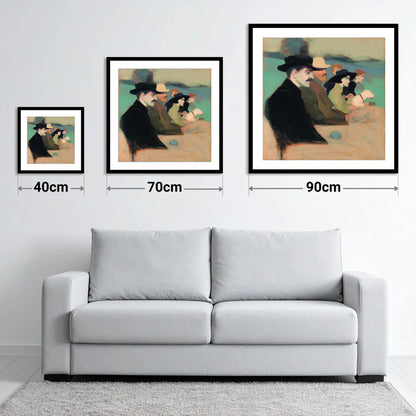 Gathering at the Rails - size guide showing 40cm, 70cm and 90cm art prints