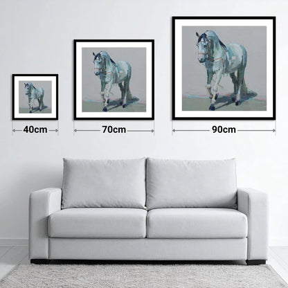 Quiet Strength in Grey - size guide showing 40cm, 70cm and 90cm art prints