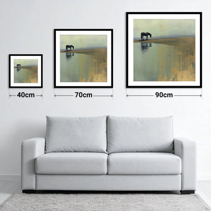 The Gilded Estuary - size guide showing 40cm, 70cm and 90cm art prints