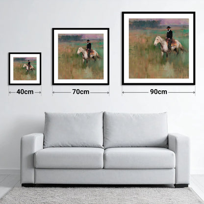 The Quiet Trail - size guide showing 40cm, 70cm and 90cm art prints