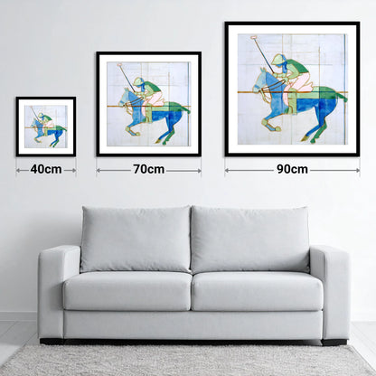Azure Polo Rhythms - size guide showing 40cm, 70cm and 90cm art prints