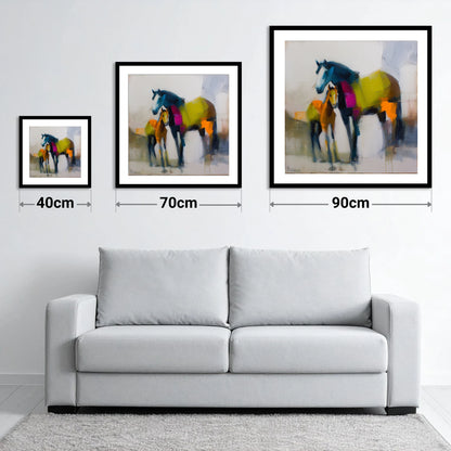 Vibrant Bond - size guide showing 40cm, 70cm and 90cm art prints