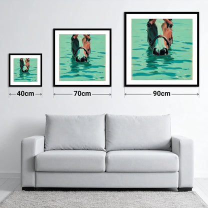 Teal Water Swim - size guide showing 40cm, 70cm and 90cm art prints