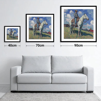 Under A Western Sky - size guide showing 40cm, 70cm and 90cm art prints