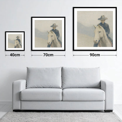 The Quiet Trail - size guide showing 40cm, 70cm and 90cm art prints