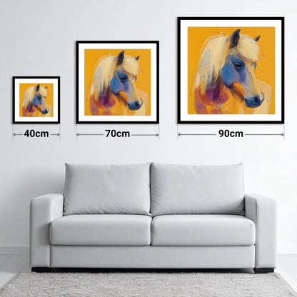 Cobalt and Gold Contour - size guide showing 40cm, 70cm and 90cm art prints