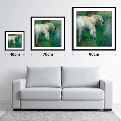 Luminous Riverside Grazing - size guide showing 40cm, 70cm and 90cm art prints