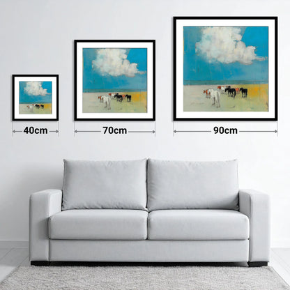 Turquoise Horizon Herd - size guide showing 40cm, 70cm and 90cm art prints