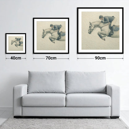 Structured Flight - size guide showing 40cm, 70cm and 90cm art prints
