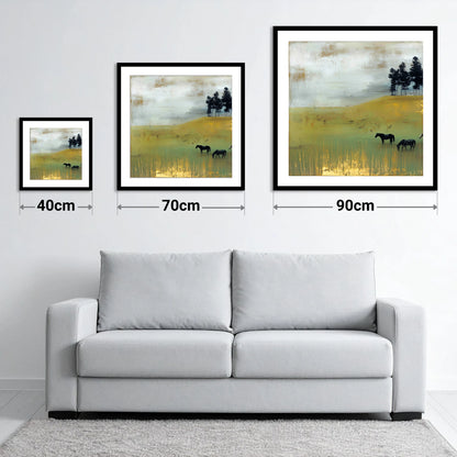 Gilded Grazing - size guide showing 40cm, 70cm and 90cm art prints