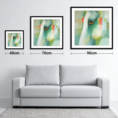 The Geometric Gaze - size guide showing 40cm, 70cm and 90cm art prints