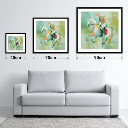 Abstract Polo Canter - size guide showing 40cm, 70cm and 90cm art prints