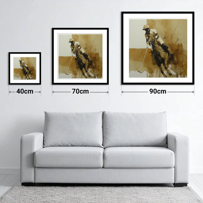 Sepia Polo Momentum - size guide showing 40cm, 70cm and 90cm art prints