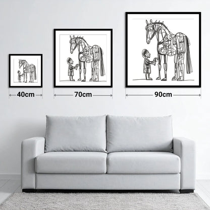 Linear Harmony - size guide showing 40cm, 70cm and 90cm art prints