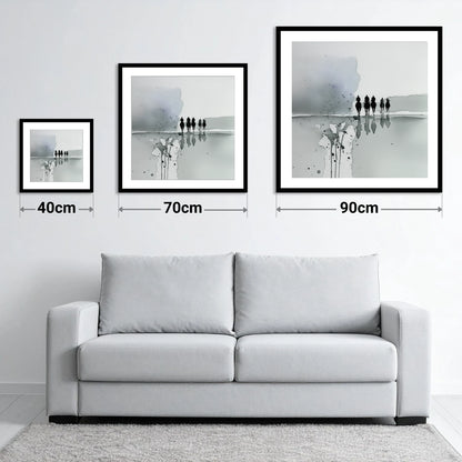 The Morning String - size guide showing 40cm, 70cm and 90cm art prints