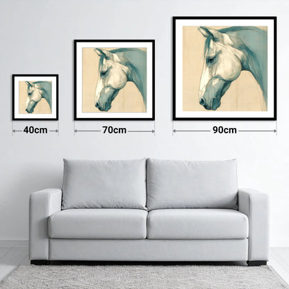 Teal Wash Portrait - size guide showing 40cm, 70cm and 90cm art prints