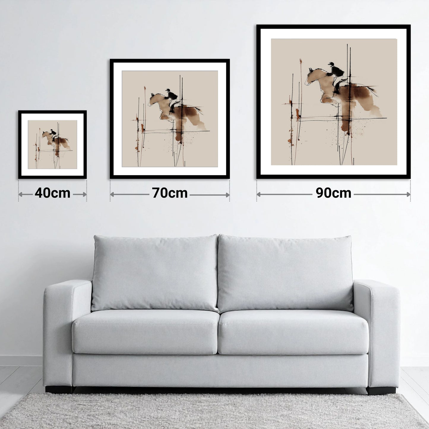 The Instant of Ascent - size guide showing 40cm, 70cm and 90cm art prints