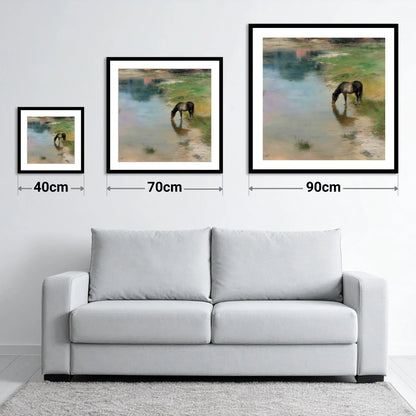 Quiet Waters Edge - size guide showing 40cm, 70cm and 90cm art prints