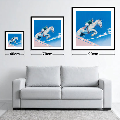 Airborne Over Blue - size guide showing 40cm, 70cm and 90cm art prints