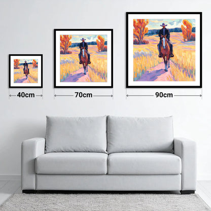 Vibrant Western Trail - size guide showing 40cm, 70cm and 90cm art prints