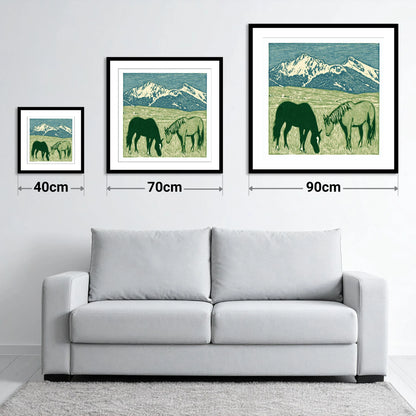 Alpine Grazing - size guide showing 40cm, 70cm and 90cm art prints