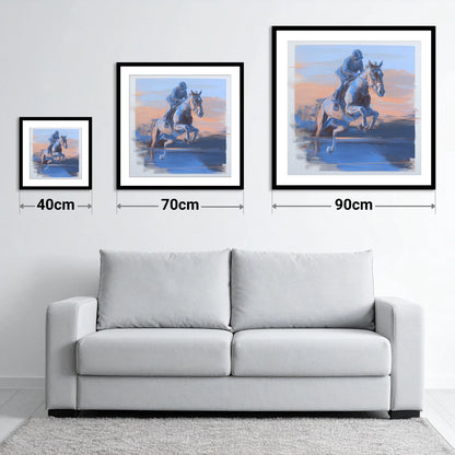 Cobalt Flight - size guide showing 40cm, 70cm and 90cm art prints