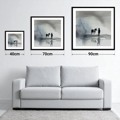 Silent Western Horizon - size guide showing 40cm, 70cm and 90cm art prints