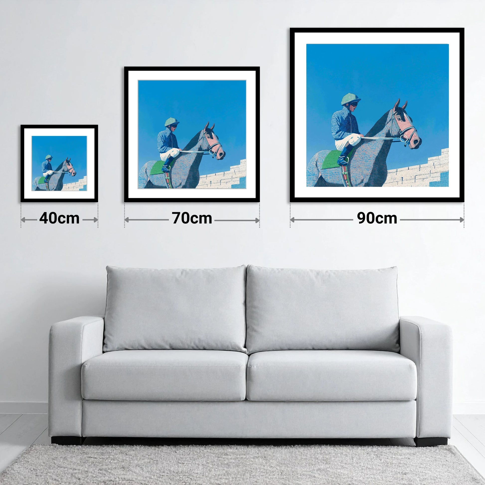 Quiet Anticipation - size guide showing 40cm, 70cm and 90cm art prints