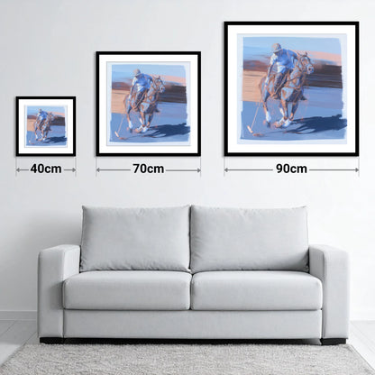 The Cobalt Chukka - size guide showing 40cm, 70cm and 90cm art prints