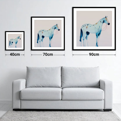 Ethereal Blue Appaloosa - size guide showing 40cm, 70cm and 90cm art prints