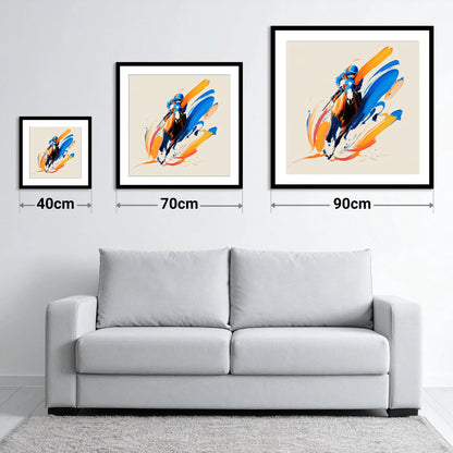 Blue Silks Surging - size guide showing 40cm, 70cm and 90cm art prints
