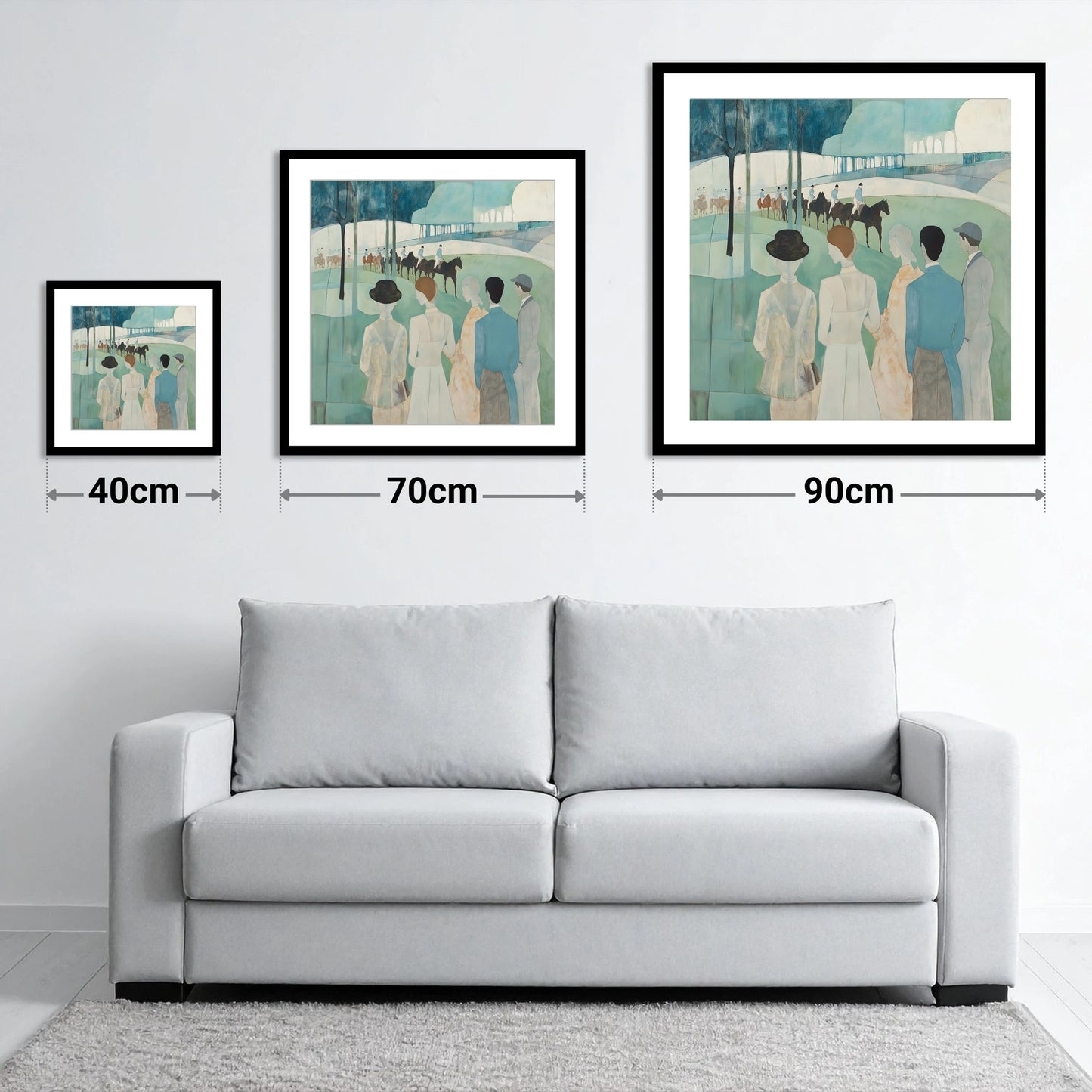 Before the Off - size guide showing 40cm, 70cm and 90cm art prints
