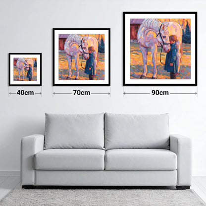 A Quiet Connection - size guide showing 40cm, 70cm and 90cm art prints
