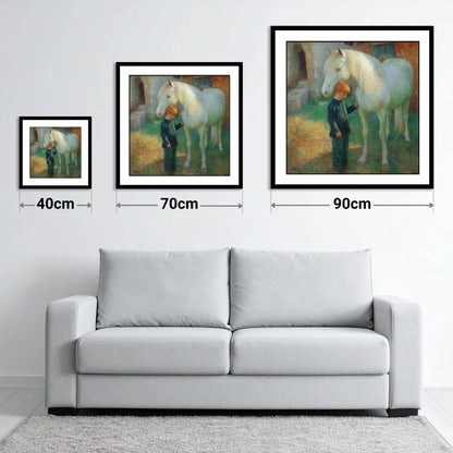 A Quiet Understanding - size guide showing 40cm, 70cm and 90cm art prints