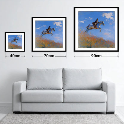 Clearing the Crest - size guide showing 40cm, 70cm and 90cm art prints
