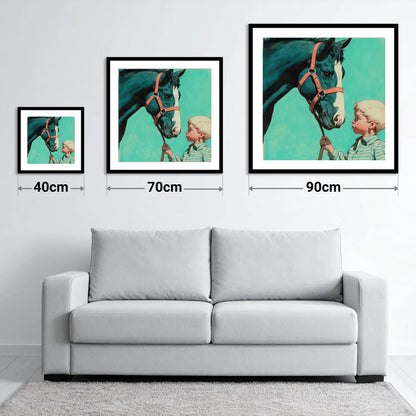 A Quiet Connection - size guide showing 40cm, 70cm and 90cm art prints