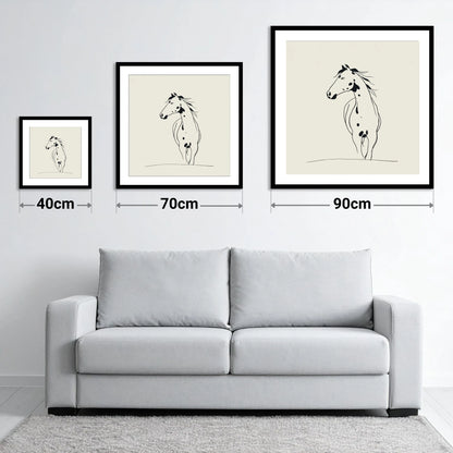 Minimalist Appaloosa Profile - size guide showing 40cm, 70cm and 90cm art prints