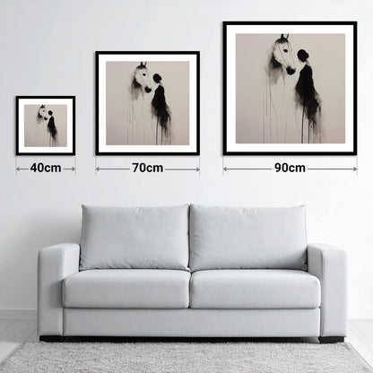 The Unspoken Bond - size guide showing 40cm, 70cm and 90cm art prints
