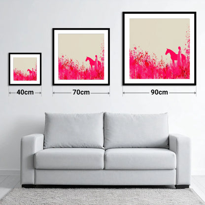 Vibrant Magenta Silhouette - size guide showing 40cm, 70cm and 90cm art prints